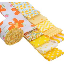 CraftsFabrics 20 x 100% Cotton Pre Cut Yellow Floral Jelly Rolls for Quilting, Scrapbooking, Sewing, Arts and Crafts, Patchwork