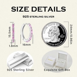 Wisbal Hoop White Gold Plated Earrings 925 Sterling Silver Huggie Hoop Earrings Created Pink Tourmaline Earrings for Women Hypoallergenic