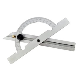 WRS Precision Protractor with Adjustable Rail, 10-170°, Rust-Proof, Matt Chrome, with Metal Locking Screw, in Case, Size: 100 x 150 mm