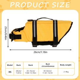 Satiskid Dog Life Jacket, Life Jacket with Buoyancy & Safety for Small Dogs, XS, with Rescue Handle & Reflective Elements for Water Sports and Beach (Yellow)