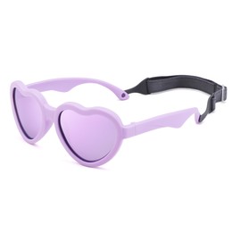 COASION Baby's First Sunglasses with Strap, Unbreakable Polarized Newborn Infant Heart Sunglasses for Ages 0-24 Months (Purple/Purple Mirrored Lens)