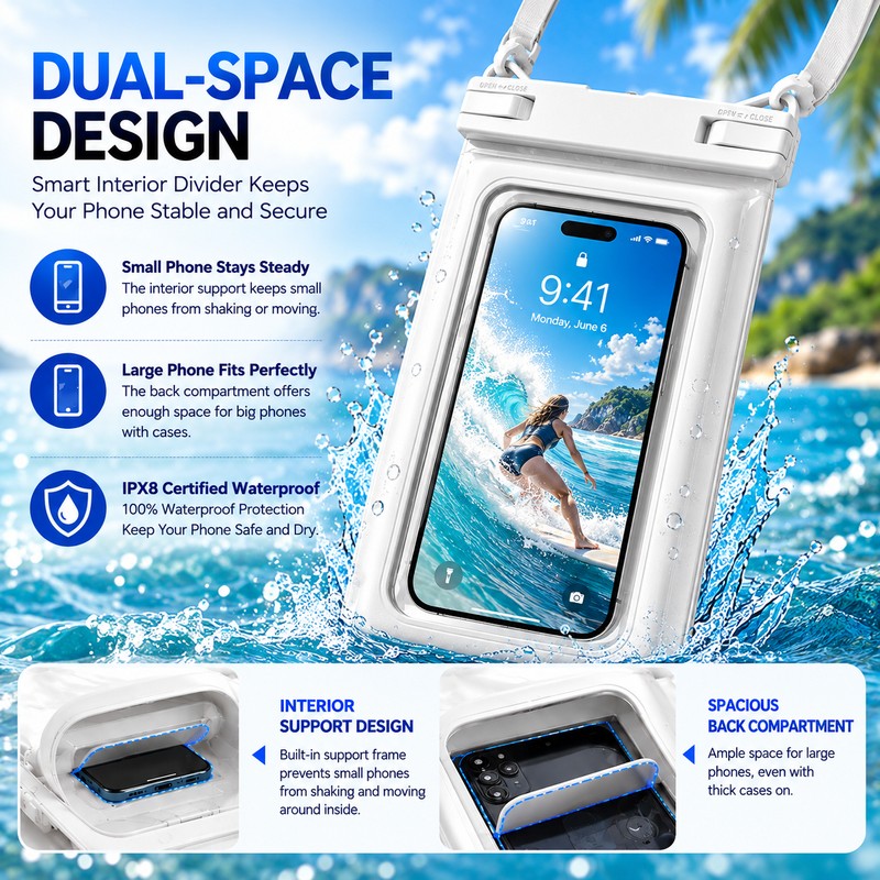 Waterproof Phone Pouch with Touch Screen, Universal Dry Bag Case