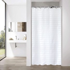 YISURE Narrow Shower Curtain 90cm Wide, White Jacquard Shower Curtain for Bathroom Tub, Waterproof Fabric Shower Curtain with Plastic Hooks 35" W x79 L /90x200cm