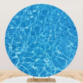 Laeacco 7.2x7.2ft Swimming Pool Round Backdrop Blue Water Wave Ripple Circle Backdrop Cover Ocean Seawater Photo Background for Baby Shower Adults Children Birthday Party Portrait Photo Booth Props