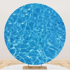 Laeacco 7.2x7.2ft Swimming Pool Round Backdrop Blue Water Wave Ripple Circle Backdrop Cover Ocean Seawater Photo Background for Baby Shower Adults Children Birthday Party Portrait Photo Booth Props