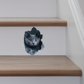Gray Cat Decal - Wall Hole Sticker with 3D Effect