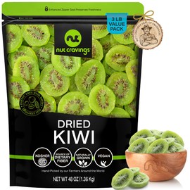 NUT CRAVINGS - Dried Kiwi Slices, Lightly Sweetened (48oz, 3 LB, Bulk) Sweet Healthy Snack, Vegan, Kosher, Resealable Bag