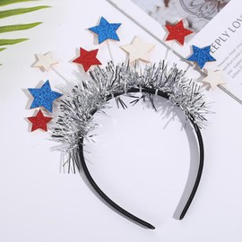 CBLUO 2 Pcs 4th Of July Patriotic Headband Red Blue White American Flag Star Head Boppers Headpiece Women Independence Day Hair Hoops Bands Hairband Festival Cosplay Dress Up Birthday Party Supplies