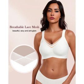 HORISUN Wireless Push Up Bras Comfortable Seamless Supportive Bras Full Coverage Bra Plus Size Bras for Women, White