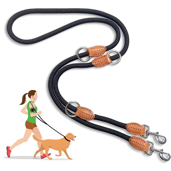 Multi-Function Hands Free Dog Rope Leash (7ft) - Strong Dog Training Leads, 1.4cm Thick Nylon Dog Lead [3 Adjustable Lengths] for Small Medium Large Dogs Service Walking Running