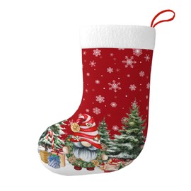 Uynfident Nordic Christmas Gnome Stocking with Cute Snowflakes, Trees & Gifts Elements, 17.7" Red Christmas Mantel Stocking Fireplace Hanging Xmas Decorations for Family Holiday Season Decor