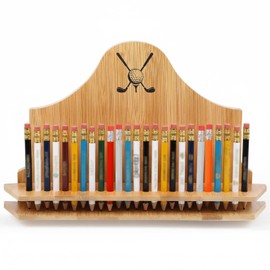 Geelin Golf Pencil Display Case Bamboo Wall Golf Pencil Holder Storage, Holds 25 Pens for Home Office Father Dad Grandpa Birthday Thanksgiving Christmas Sports Gifts (Holder Only)