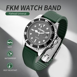 ULLCHRO FKM Rubber Watch Straps for Men and Women, Cut to Size, Ventilated Fluororubber Watch Strap with Quick Release, 18 mm, 19 mm, 20 mm, 21 mm, 22 mm to Choose From, 20 mm