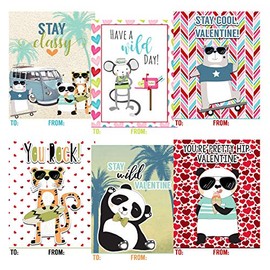 Cool Dude Skateboard Animal Themed Valentine Day Classroom Sharing Cards (Set of 24)