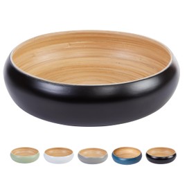 HABITAAS Fruit Bowl For Kitchen Counter, Decorative Bowl, Large Serving Bowl Or Fruit Basket For Kitchen Spun Bamboo (Black)
