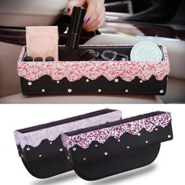 ihreesy Bling Rhinestone Car Seat Gap Filler,Seat Console Side Pocket Storage Box Multifunctional Glitter Crystal Car Seat Organizer Car Internal Accessories for Phones Cards Wallets,Pink