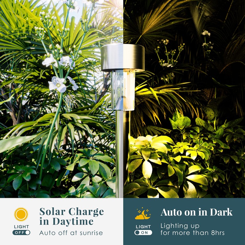 SOLPEX 16 Pack Solar Outdoor Lights Pathway, Stainless Steel Solar
