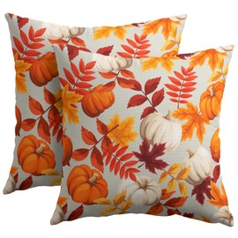 Pumpkin Fall Pillow Covers 18x18 Set of 2 Orange Beige Autumn Thanksgiving Pillow Cases Maple Leaf Print Outdoor Decorative Holiday Cushion Cover Rustic Decoration Farmhouse Home Sofa Couch Bed Decor