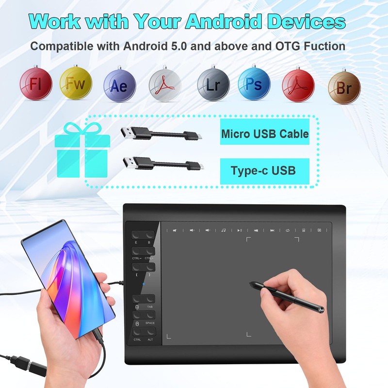 Graphics Drawing Tablet TEROW,10x6 inch Digital drawing tablet with Bracket