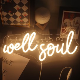 "It Is Well With My Soul" Decorative Neon Sign, Positive Relax Quotes Led Sign, Christian Gifts Desk Sign Decor for Home Office Wall (warm white)
