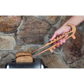 Crocodile Toaster Tongs and Oven Rack Pull, Solid Cherry Wood