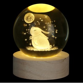 XIANNVXI 3D Rabbit Crystal Ball Light Rabbit Paperweight Rabbit Gifts for Rabbit Lovers Rabbit Ornament Rabbit Decor Easter Bunny Crystal Lamp Sphere Lamp Bedroom Decor Cute Gifts