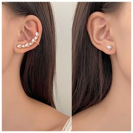 Iaceble Boho Heart Ear Climber Cuff Earrings Cz Heart Cuff Wrap Earrings Pink Crystal Stud Earrings Rhinestone Heart Asymmetrical Earrings Jewelry for Women and Girls