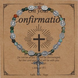 MILAKOO Rosary Bracelet Beads Communion Gift Cross Stainless Steel Bracelets Cross Bead Bracelet for Birthdays Confirmations Communions Christening Party, Stainless Steel, No gemstone