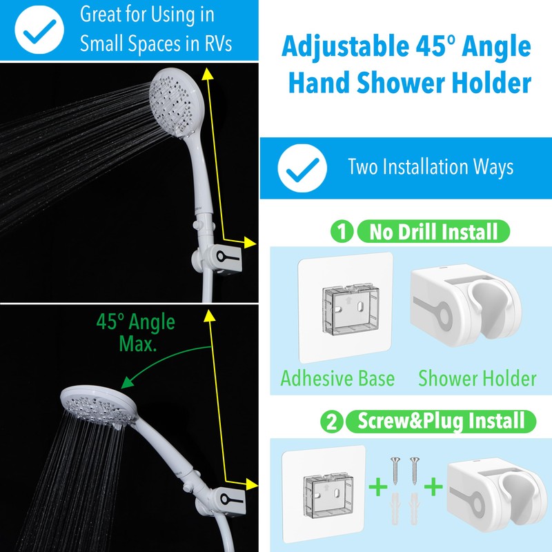 RV Shower Head with 60“ Stainless Steel Hose, High Pressure