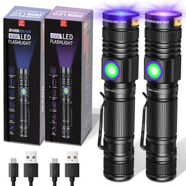 DARKBEAM UV Flashlight 365nm & 395nm Blacklight Rechargeable USB, Wood’s Lamp Ultraviolet Black Light LED Portable - Detector for Pet Cat Urine, Stains, Resin Curing, Uranium Glass, 2 Pack