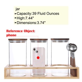 KKC HOME ACCENTS Sealed Glass Containers with Airtight Wood Lids and Scoops for Kitchen Counter,Sealed Jars for Flour,Brown Sugar,Loose Leaf Tea,Coffee Bean or Ground Coffee,39 Fluid-oz