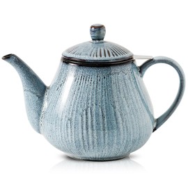 HVH 40 oz Porcelain Teapot with Stainless Steel Infuser, Ceramic Tea pot with Infuser for Loose Tea, Enough For 6 Cups, Striped Series (Wabi sabi)