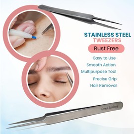 Professional Eyelash Tweezers Needle Nose Stainless Steel Tweezers Precision Pluckers 4.75" Fine Precision Tips for Facial Hair, Splinter and Ingrown Hair Removal Used by Women & Men (JF-TIP-4)