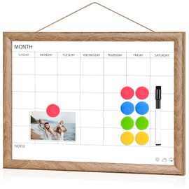 Dry Erase Calendar Whiteboard for Wall, WALGLASS 16" X 12" Small Monthly Calendar White Board with Wood Framed, Hanging Wall Mount Portable Whiteboard for Home, School, Office (Rustic Brown)