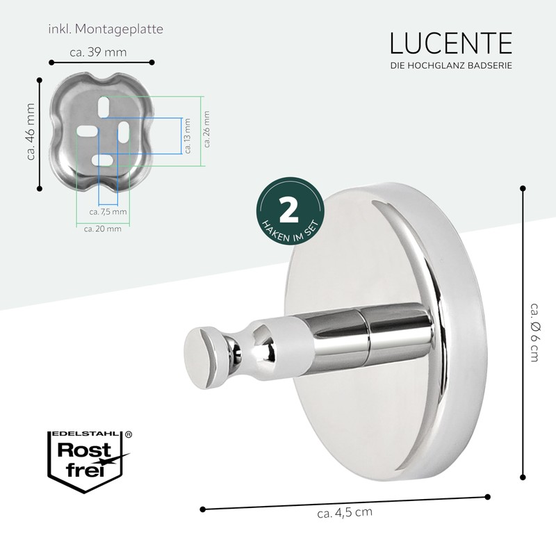 bremermann® LUCENTE bathroom range - 2-Piece Hand Towel Hook Set