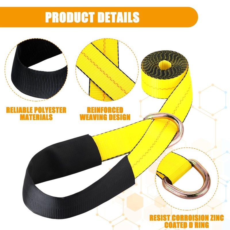 Wowangce 4 Pack Lasso Tow Truck Straps with D Ring