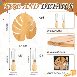 Ziliny 24 Set Hawaiian Luau Charcuterie Board for Party Decoration,Tropical Palm Leaf Shaped Small Cutting Cheese Board with Knives and Forks for Baby Shower Summer Beach Birthday Party Favors