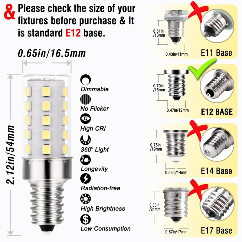 ALIDE Dimmable E12 Led Bulbs 6000k Daylight White 5W,Replace 40