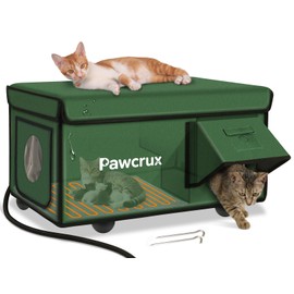 Weatherproof Heated Cat House for Outdoor in Winter, Heated Cat Bed Kitty Shelter with Cat Heating Pad, Insulated & Safe Escape Door, Warm Home for Outside Stray Cat