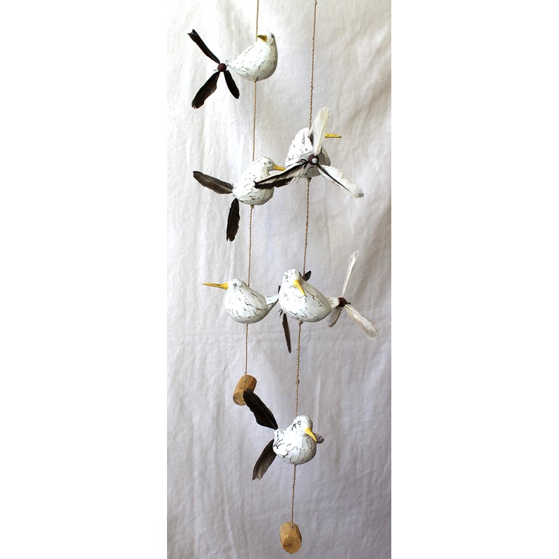 Wind Chime Seagull Maritime Mobile Wooden Animal Bird Garden Decoration