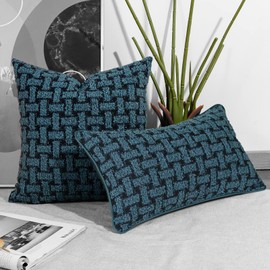 Howdy Textile Pack of 2 Textured Boucle Lumbar Pillow Covers 12x20 Inch Decorative Pillow Cover Faux Fur Cozy Soft Wool Couch Cushion Case for Christmas Chair Sofa Bedroom Living Room Home Decor, Blue