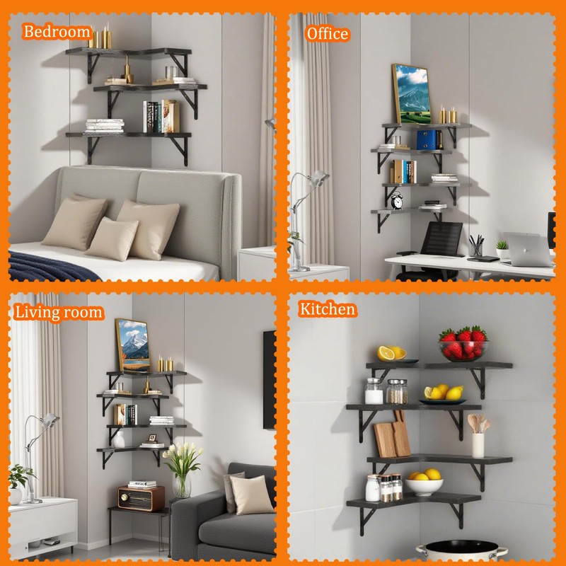 CACASO 5 Pack Floating Shelves, Rustic Wood, Black