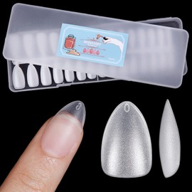 Missgooey Nail Tips, Short Almond, Sanded Nail Tips, Set of 300, 15 Sizes, Short, Full Coverage, Plain Tips, Clear Tips, Practice, Commercial Use, Self Gel Nails