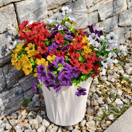 Vbhksf 20 Bundles Artificial Flowers for Outdoors – UV Resistant Faux Silk Eucalyptus and Colorful Daisy Plants for Porch, Patio, Garden, Planters, and Window Box – Realistic Spring and Summer Decor