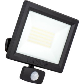 Luceco Essence Multi-Position Floodlight with PIR Motion Sensor, 50 Watts, 6000K Colour Temperature, IP65 Rated, Black