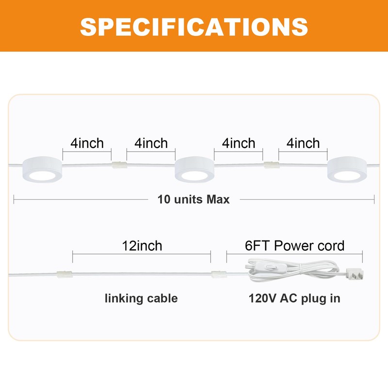 LUMILAND Wired LED Puck Lights (2.7Wx5) Plug-in Lighting Warm White,