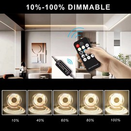 TTWAY COB LED Strip Cool White 6000 K, 10 m Dimmable DC24 V Flexible COB LED Strip Light Set, 384LEDs/M, GS Power Supply and RF Remote Control, CRI90+ Bright Cabinet Light for DIY Decoration