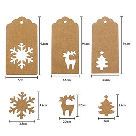 150Pcs Paper Tags,Christmas Tags with 100 Feet Jute Twine,Christmas Tree Tags,Snowflake Tags,Reindeer Tags for DIY Christmas Favor Supply (Brown)