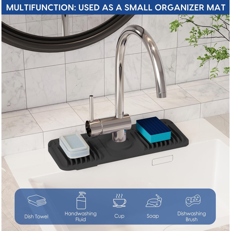 14.6 Inch Silicone Faucet Mat for Kitchen Sink Splash Guard