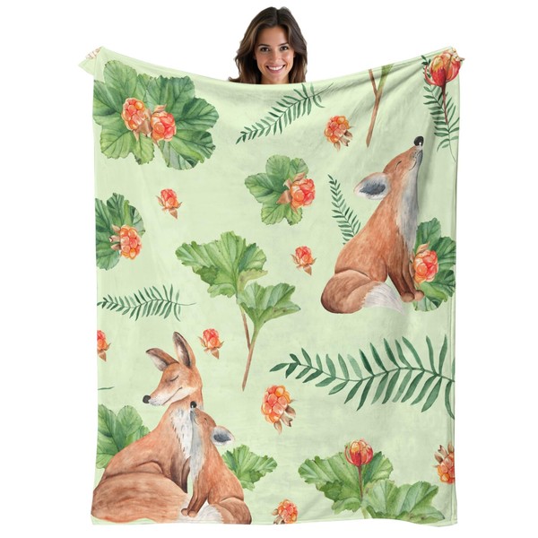 YOOMOOR Green Blanket Spring Blanket Fox Design Suitable for Easter